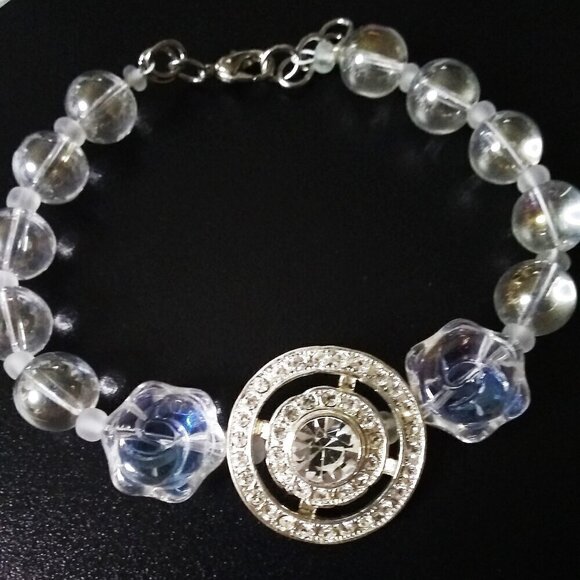 Holiday Statement Bracelet | Sparkling OOAK Glam | Handmade Gift for Large Wrist - Picture 13 of 15